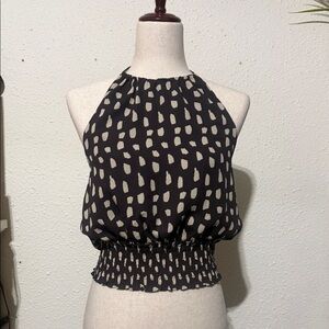 Sienna Sky Black and Cream Halter Smocked Crop Top